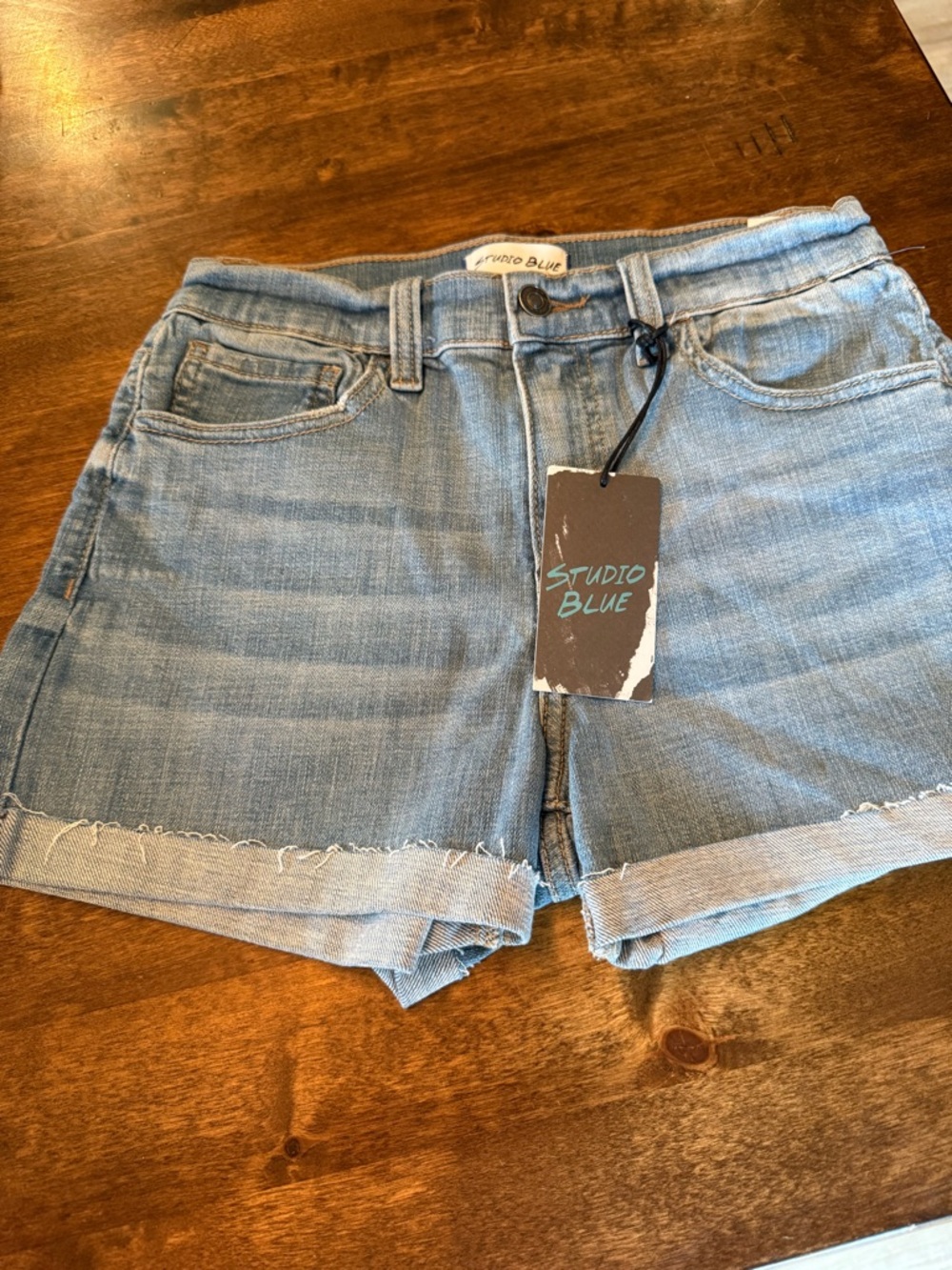 Studio Blue Light Wash Denim Roll-Cuff Jean Shorts